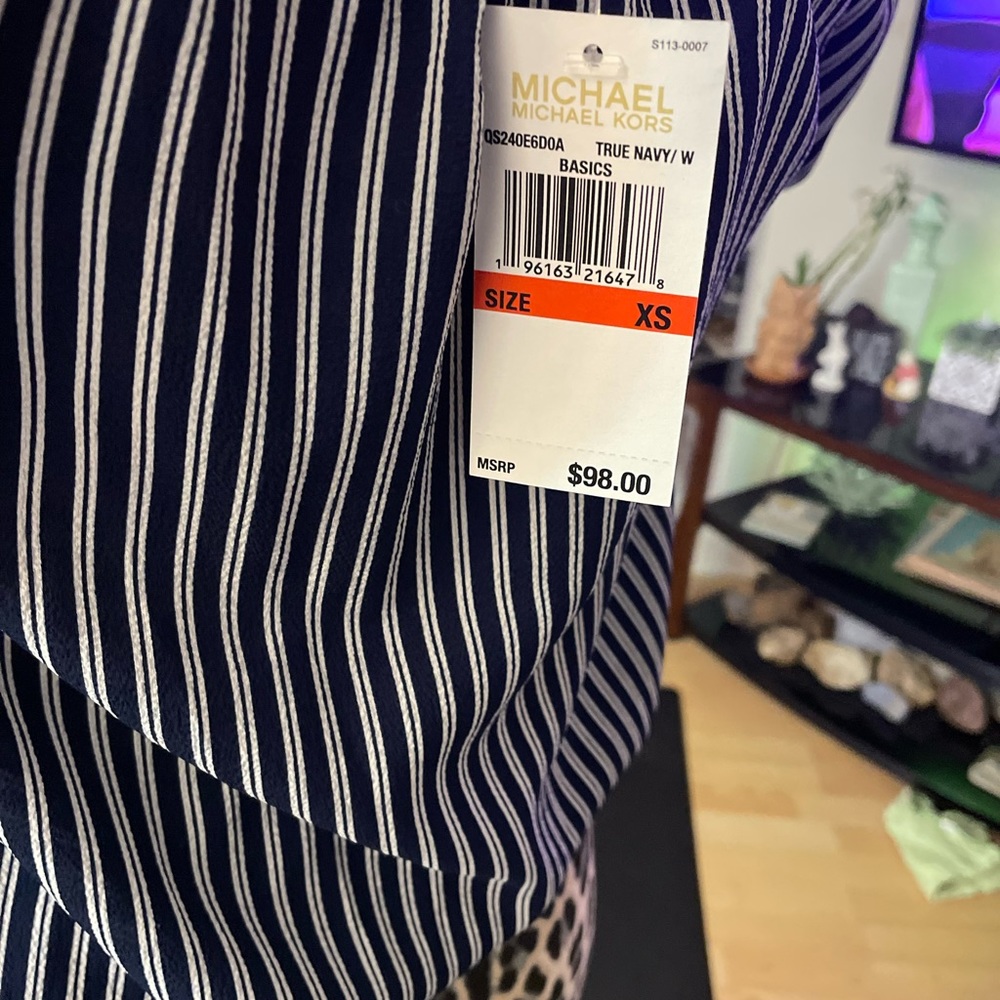 Michael kors stripped blue dressy tee. Size xs brand new with tags.